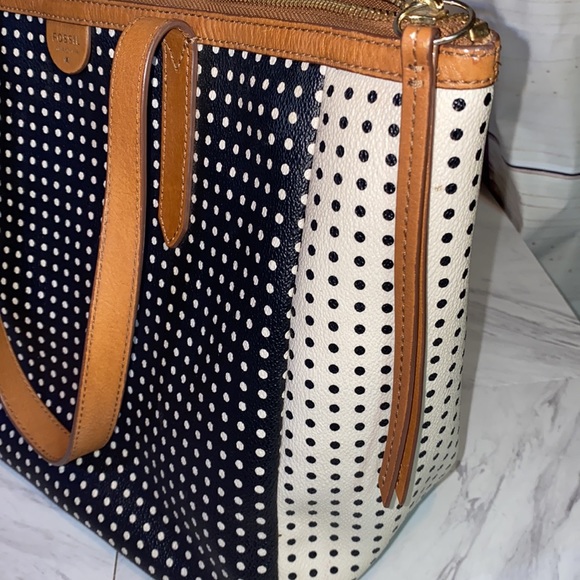 Fossil Sydney Shopper Tote Polka Dot Black and White - Picture 10 of 12